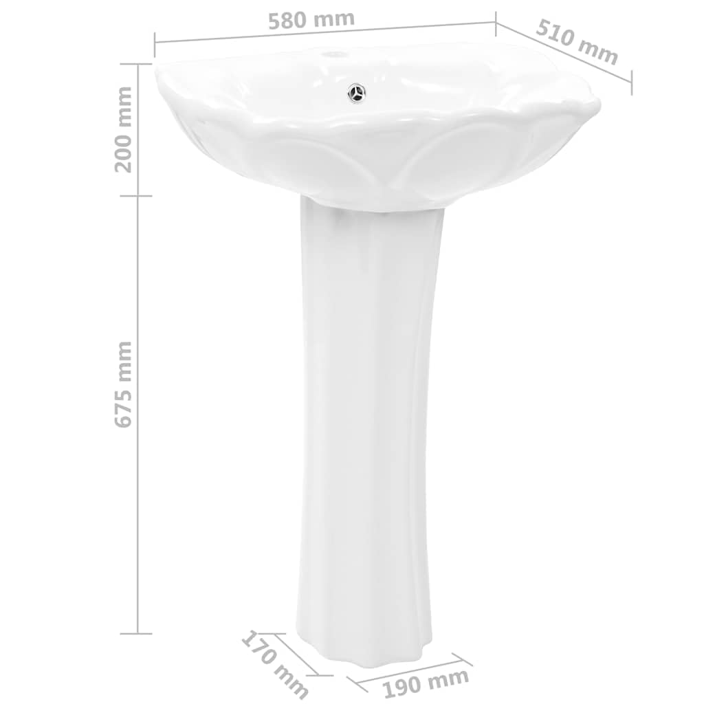 vidaXL Lavabo de Pie Cerámica Blanco 580x510x200 mm Muebles de Baño Grifería