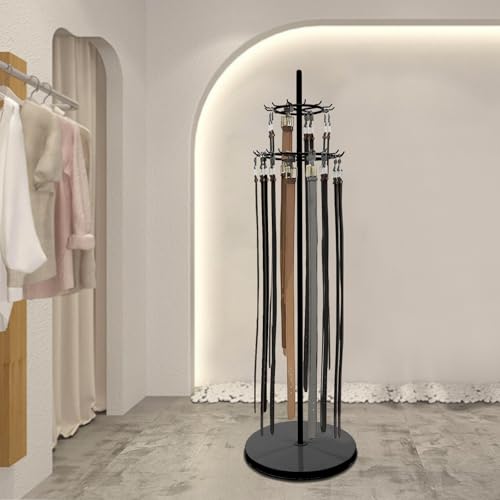 kunghei Floor Mounted Belt Hanger Tie Rack, Black Retail Display Tie Scarf Rack, Belt Display Stand Men Closet Display Stand Organizer, Shawls Shelf for Clothing Retail Commercial