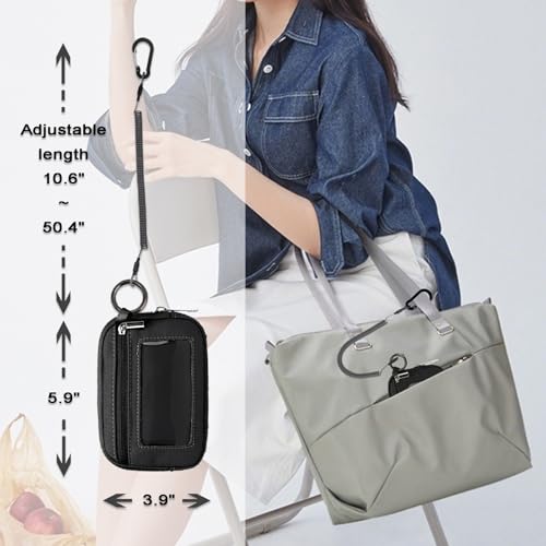 Small Zip Wallet with Anti - Loss Tether, ID card package Holder, Student daily wallet, card bag, ID bag Holder (With Tether-Black)4