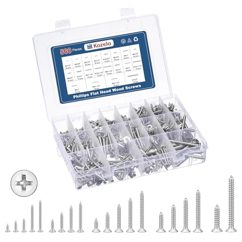 Kit de 560 Piezas de Tornillos para Madera Phillips de Cabeza Avellanada de Acero Inoxidable 304, Tamaños #4 a #12 x 1/4" a 2" Plateados miniatura 1