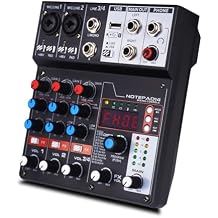 AD14 Professional Audio Mixer Sound Board Console System Interface 4 Channel Digital USB Bluetooth MP3 Computer Input 48V Phantom Power Stereo DJ Studio Streaming FX 100-bit DSP Processor