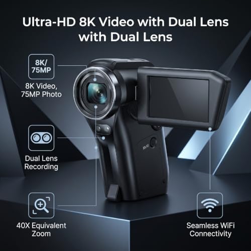SENECESLI 8K Video Camera, 8X Digital 5X Optical Zoom for Vlog Photography — view 4