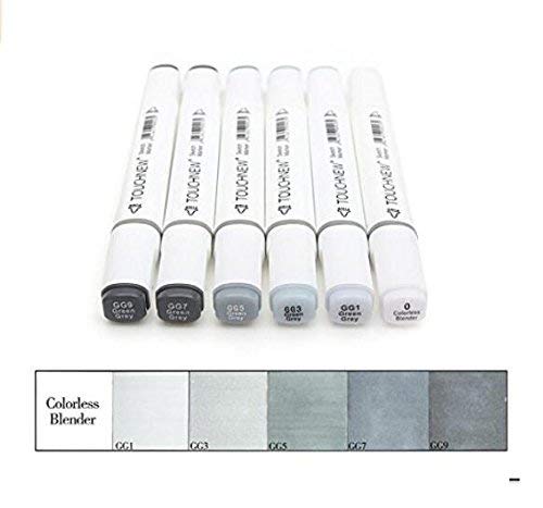 6 Colors Grayscale Art Marker Pen Double-Ended Sketch Markers Alcohol Based Ink Neutral Gray Tones Art Supplies (6 Colors Green Gery Style) #TOP4