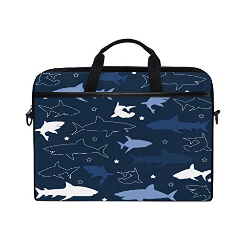 ALAZA Hipster Cartoon Whale Shark Navy Blue 15 inch Laptop Case Shoulder Bag Crossbody Briefcase for Women Men Girls Boys with Shoulder Strap Handle, Back to School Gifts
