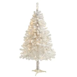 Nearly Natural 4ft White Artificial Christmas Tree with 100 Clear LED Lights
