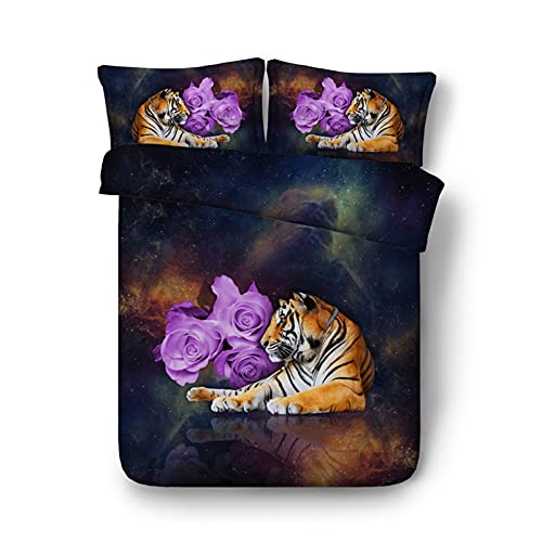 Parure de lit tigre galaxie 3D housse de couette microfibre double avec taies - 2