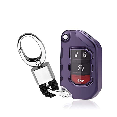 SANRILY フリップキーフォブケースカバー 1個 ジープラングラーグラディエーター2020 キーレスリモートキーシェル ソフトTPUキープロテクターホルダー キーチェーン付き パープルブラック