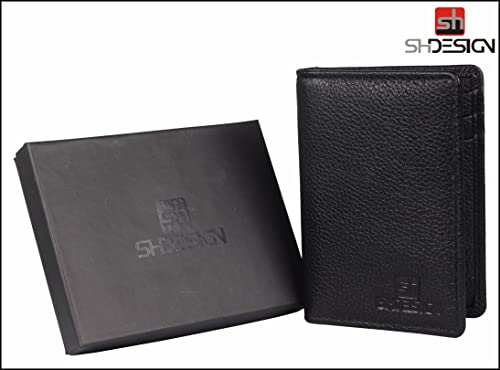 Image of SHDESIGN Chris Black Bi fold Credit Debit /Card Holder Small Slim Minimalist Genuine Leather Wallet for Men /Women