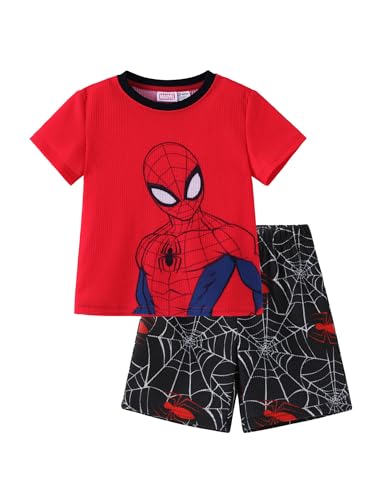 Disney Marvel Spiderman Boys Short Sets Child Sport Clothes Casual Summer Outfits Red T-Shirt & Trunks Set Birthday Young Boy Clothing Breathable Apparels Suit Two Pieces Outdoor Playwear 8-9 Years