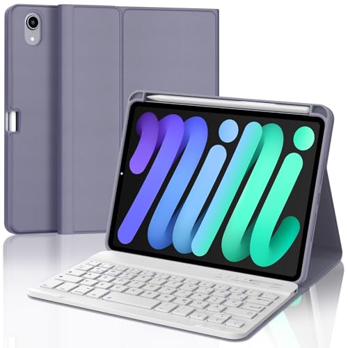 IVEOPPE Tastatur für iPad mini 7 (A17 pro) 2024 / Mini 6 2021 Hülle mit Tastatu Magnetisch Bluetooth Abnehmbare QWERTZ für iPad mini 6a/7a Generazione 8.3 Zoll Lila