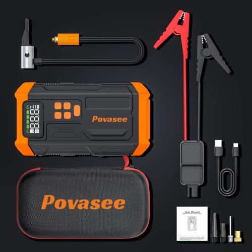 Image of 5000A Jump Starter with Air Compressor,Car Jumper Starter Portable with 150PSI Tire Inflator 12V Jump Box (Up 9L Gas /8L Diesel Engine with LCD Display,Flashlight,Storage Case（Orange