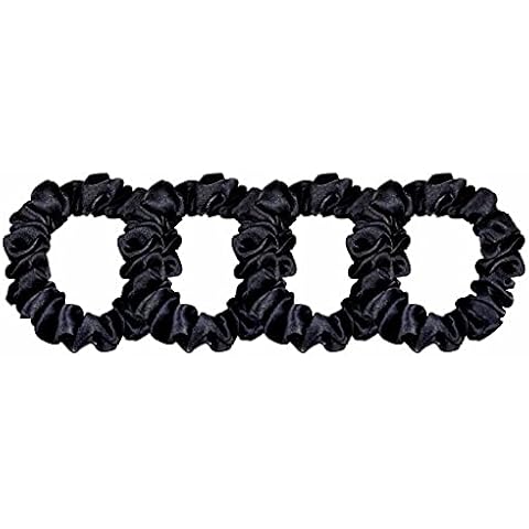 LangHorn Skinny Hair Scrunchies, Soft Silk Satin Elastic Soft Hair Ties Scrunchy Hair Bands Ponytail Women Girls Lady Children (Set of 4 Skinny Black) Cover