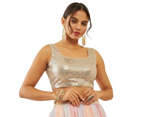 starglam Women Sleeveless Sequin Embellished U-Neck Readymade Saree Blouse, Sleeveless Padded Saree Blouse, Sequin Embroidered Premium Blouse, Wear by Party, Every Functions & Festival.-picture-41