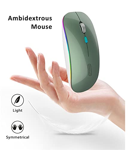 Image of Uiosmuph LED Wireless Mouse G12 Slim Rechargeable Silent Mouse, 2.4G Portable USB Optical Computer Mice With USB Receiver and Type C Adapter (Blacklish Green)