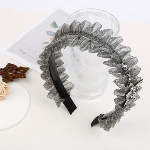 Tebiekoy RUFFLED HEADBANDS FOR WOMEN Ruffled Headband For Women Non Slip Fashion Flounce Headbands Exquisite Pleated Rhinestone Hairband Butterfly Lace Mesh Hair Accessories thumb #6