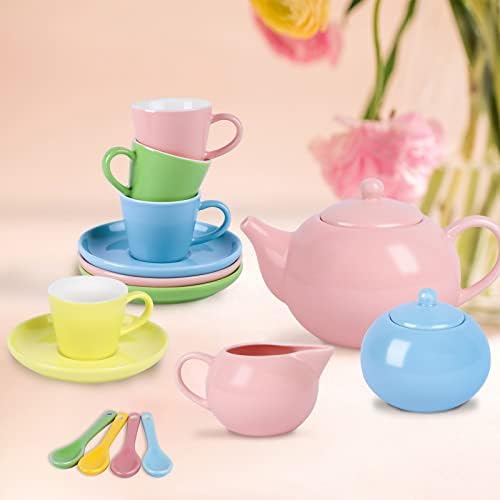 Porcelain Kids Tea Set for Party , Pretend Play Game Toy for Girls ,Kids Real Littles for Tea Time ,22 PCS Tea Toys for Kids
