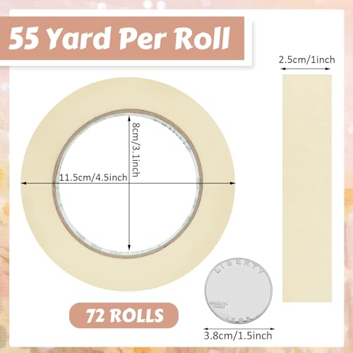 Image of Fainne 72 Rolls Masking Tape Bulk 1 Inch 55 Yards | General Purpose Tape for Classroom, Labeling, Crafts, Office, School Projects, Easy Tear & Clean Removal, Beige White