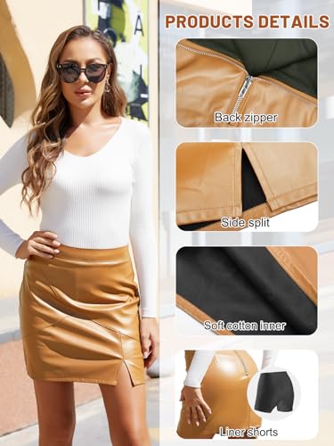 Image of We1Fit Womens Fuax Leather Skirt High Waisted Bodycon Pencil Mini Skirts with Shorts