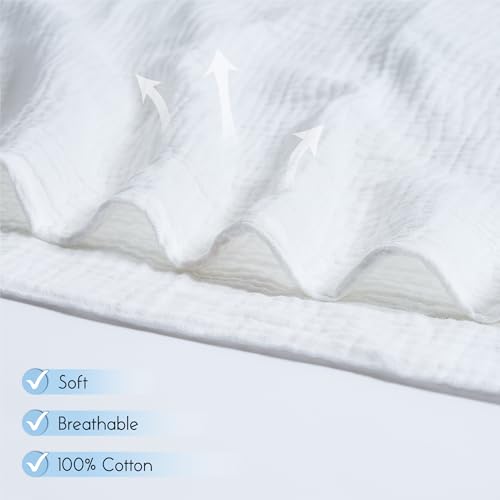 Image of Meracorallo Muslin Swaddle Blanket, 100% Cotton Receiving Blanket Soft and Breathable Swaddle Wrap for Baby Boys and Girls, White