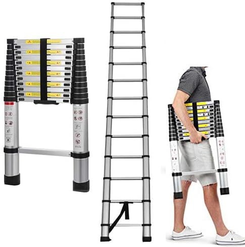 16.4ft 5M Aluminum Extension Foldable Telescopic Ladder Telescoping Straight Ladder Extendable Capacity Max Load 150kg/330lb EN 131 Light-Weight Fully Extened 5M