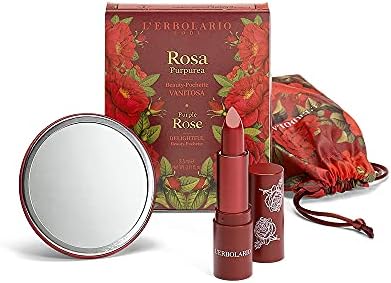 L’Erbolario ROSA PURPUREA Beauty Pochette Vanitosa – Edizione Limitata Rossetto Effetto Seta 3,5 ml e Specchietto