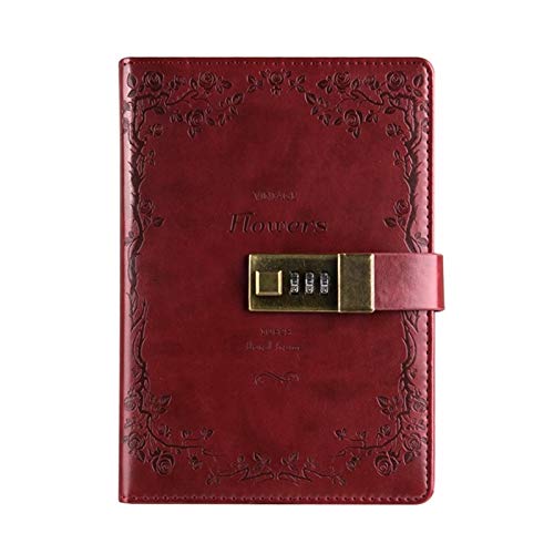 Carnet B6 120 pages avec mot de passe et couverture rétro rigide couleur Wine Red