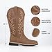 Hawkwell Women's Cowboy Cowgirl Boots Square Toe Side Zipper Embroidered Low Heel Dress Western Mid Calf Boot,Synthetic Leather Brown,9 M US