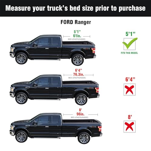 Image of Tutel Hard Shell Folding Truck Bed Tonneau Cover | Fits 2019-2026 Ford Ranger 5' 1 inch Bed (61 inch) - TULH032