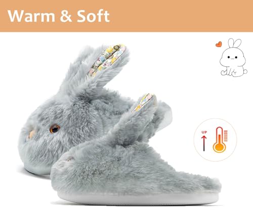 Bunny Slippers for Women Men Cute Plush Rabbit Fuzzy Slippers, Soft Fluffy Animal Winter Warm Indoor House Slippers Shoes2