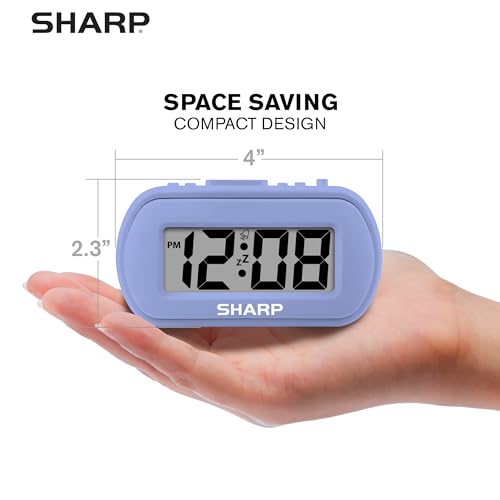 Image of Sharp Digital Alarm Clock - Tactile Case with Soft Rubberized Finish - Battery Operated - Blue Backlight on Demand - Ascending Alarm - Easy to Use - Lavender