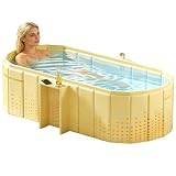 XUDREZ Bañera portátil para adultos, plegable, de pie, con estante de almacenamiento, bañeras de hielo caliente independientes, spa japonés, sauna, plegable, color amarillo, 1,2 m
