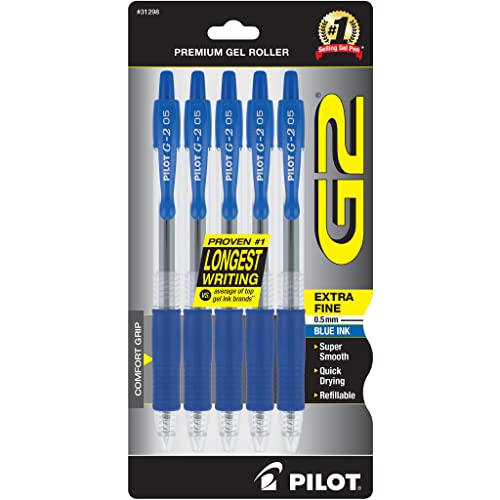 PILOT G2 Premium Retractable Rolling Ball Blue Gel Pens, 0.5mm, 5-Pack - image 1