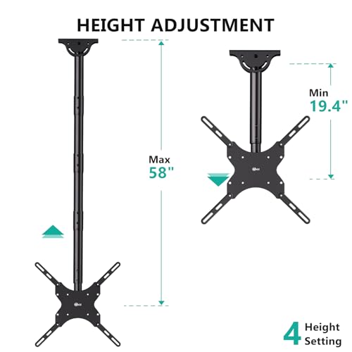 Image of WALI Long Arm TV Ceiling Mount, Fits Most LED, LCD, OLED and Plasma Flat Screen Display 26 to 65 Inch, up to 110 Lbs, Height Extension up to 58 Inch, Mounting Holes up to 400x400mm (CM2665XL), Black