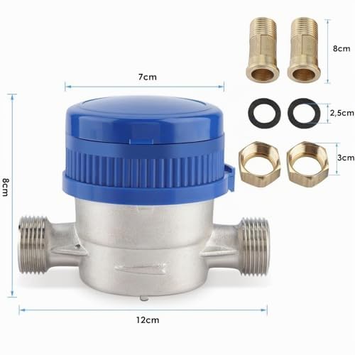 Compteur d'Éau Froide Compteur d'eau Débit, Débitmètre d'Éau pour Jardin Et Maison, Kit de Raccordement pour Compteur d'eau de Jardin Compteur d'eau Froide - 15 mm - 1/2"