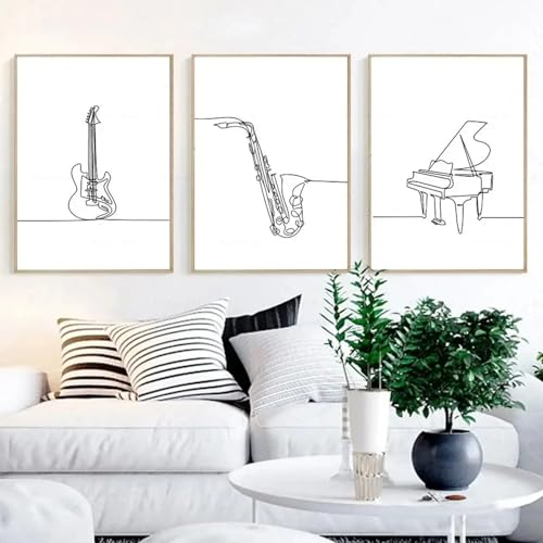Dessin au trait piano et guitare sur impression de toile murale minimaliste pour salon moderne