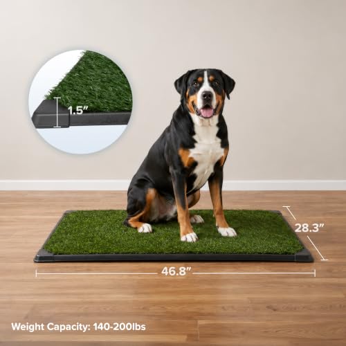 Image of PETMAKER Reusable 3-Layer Large Dog Grass Pad with Tray, 46.75 inch x 28.25 inch | Dog Litter Box for Indoor and Outdoor Use, Easy to Clean Washable Pet Turf Artificial Grass Pad for Puppy Potty Training