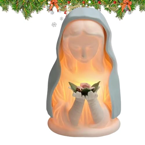 Fyrdyn Luz Nocturna de la Virgen María Bendita, Artesanía De Figura Con Luz Cálida, Lámpara Nocturna Religiosa, Para Casa Hogar Navidad Cumpleaños Guardería Universidad Habitación Mesa De Noche