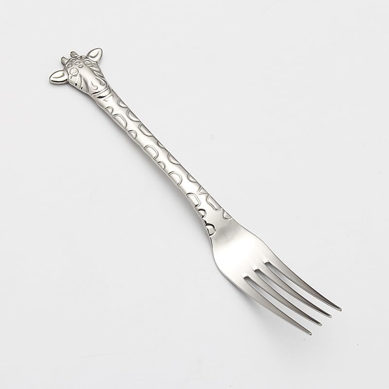 Silverware Flatware Set, 1/4/6/8/10Pcs Giraffe Fruit Fork, 304 Stainless Steel Animal Creative Fork(Silver,10Pcs)