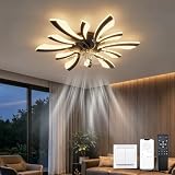 LJX Lampadario Ventilatore da Soffitto Dimmerabile 78cm, Ventilatore da Soffitto con Luce e Telecomando 2.4G, Motore DC Silenzioso Reversibile per Camera da Letto Soggiorno, Nero