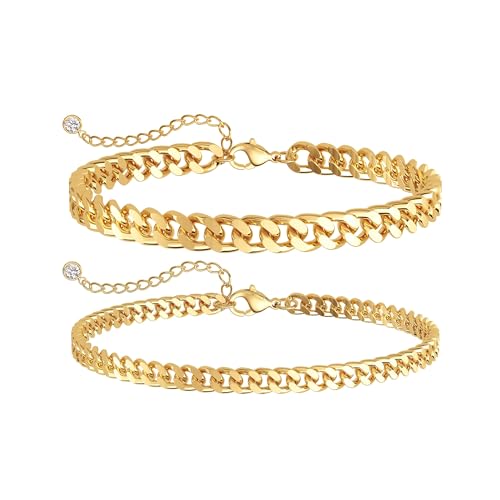 Image of Tewiky Chunky Ankle Bracelets for Women,Dainty Layered Waterproof Anklet for Women Adjustable Cuban Set Stackable Cute Summer Beach Jewelry Gift