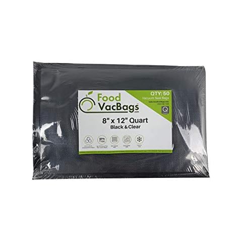 50 Quart 8" X 12" FoodVacBags Black Back Clear Front Vacuum Seal Bag Pouch, Pre-cut, Foodsaver Compatible, Perfect for Display Cover