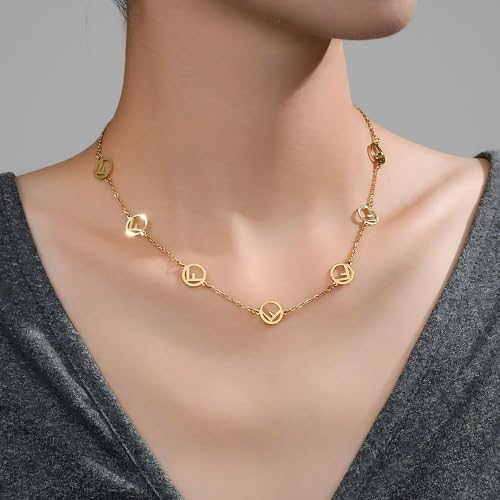 Exquisite 18K Vintage Color F Letter CZ Gold Necklace for Women, chunky necklaces for women, Classic and Simple Design for Elegant Women Jewelry Birthday, Thanksgiving Gifts3