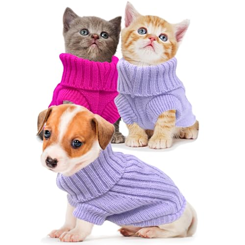 XS Dog Sweater 2-Pack, Turtleneck Knitwear Dog...