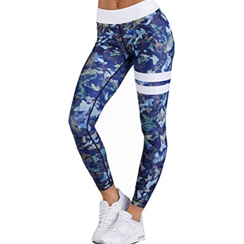 HARRYSTORE Mujeres Yoga Deportes Gimnasio Entrenamiento Pantalones Corto Corto Pantalones Corto Elástico Leggings Impreso Pantalones (XL, Azul-2) Cover