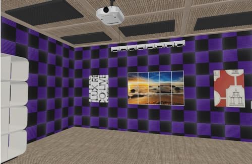 Pacote com 12 painéis de parede de espuma acústica de 2,5 cm x 30,5 cm x 30,5 cm preto roxo para est