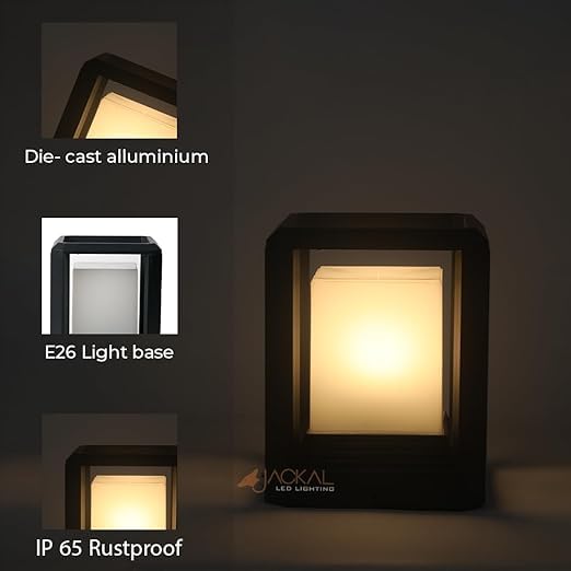 Image of JACKAL Black Cubical Gate Light | Outdoor Garden Light | LED Lamp | Waterproof Pillar Light | Garden Floor Lamp | LED Light for Floor, Outdoor, Pathway (1, Small (6X8 INCH))