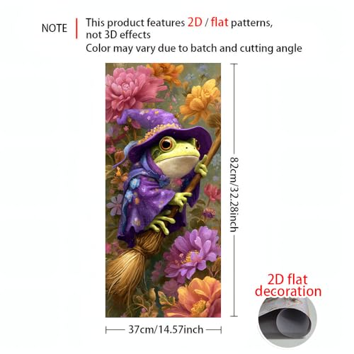 Image of 14.6x32.3 Inch Trash Can Cover Frog in Purple Witch Costume Holding Broom Design Outdoor Garbage Bin Decoration Sticker Wrap