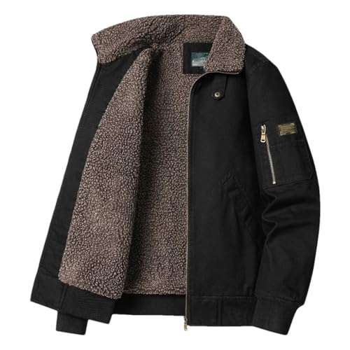 Dninmim Men's Winter Thick Parka Long Sleeves Lamb Wool Fleece Coat Windbreaker Warm Thick Jacket