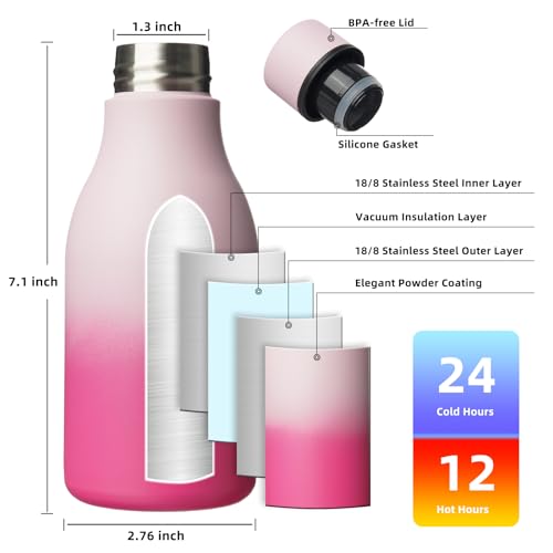 Image of BJPKPK Insulated Water Bottles, 12oz Stainless Steel Metal Water Bottle with Strap, BPA Free Leak Proof Jugs, Mugs, Flasks, Reusable Thermal Flasks for Sports & Travel, Sakura