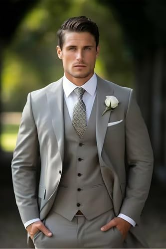 HUUTOE Mens 3 Piece Suits Slim Fit Peak Lapel One Button Blazer Wedding Business Prom Suit Jacket Vest and Pants Tuxedo Set2